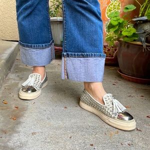 Silver/gray Giuseppe Zanotti leather with silver studs